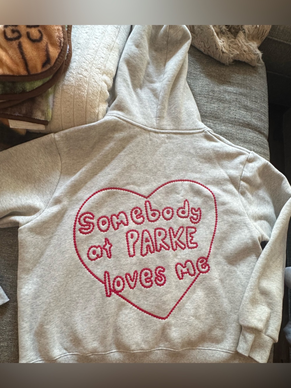 PARKE Gray Heart Hoodie L/XL | Somebody at Parke Loves Me